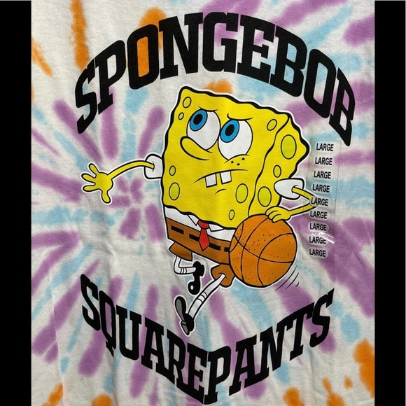 NWT Unisex Size Large Nickelodeon Spongebob Short Sleeve Tie-Dye Tee Multicolor - Picture 1 of 6